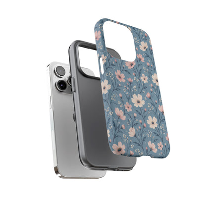 Blue Meadow iPhone Tough Case | Pink & Ivory Floral on Blue