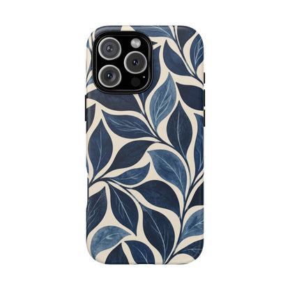 Indigo Folia iPhone Tough Case | Indigo & Ivory Leaf Pattern