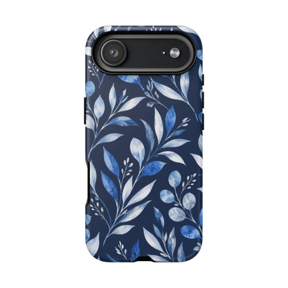 Blue Hour Botanical iPhone Tough Case | Blue Botanical Leaf Pattern