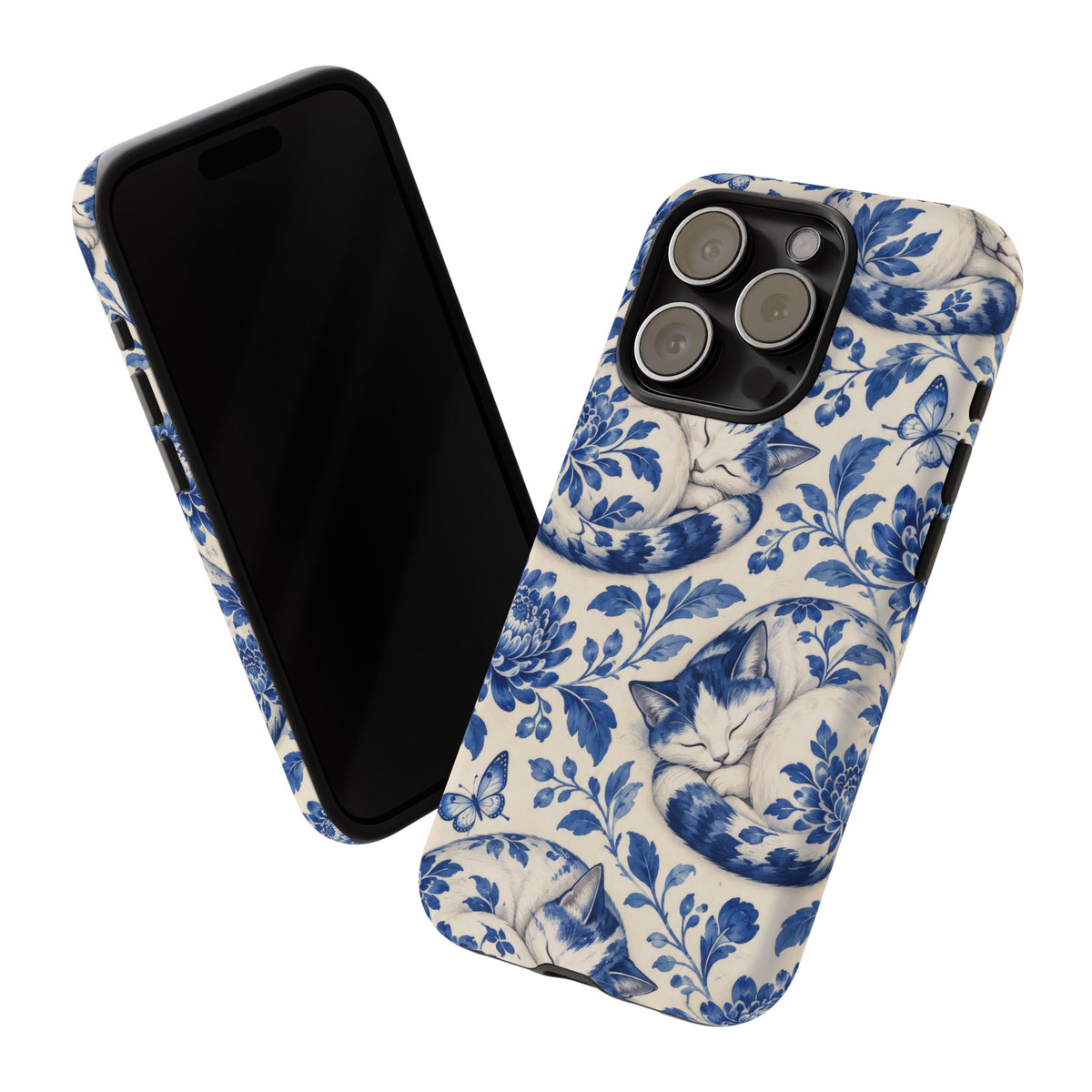 Porcelain Paws iPhone Tough Case | blue cat pattern