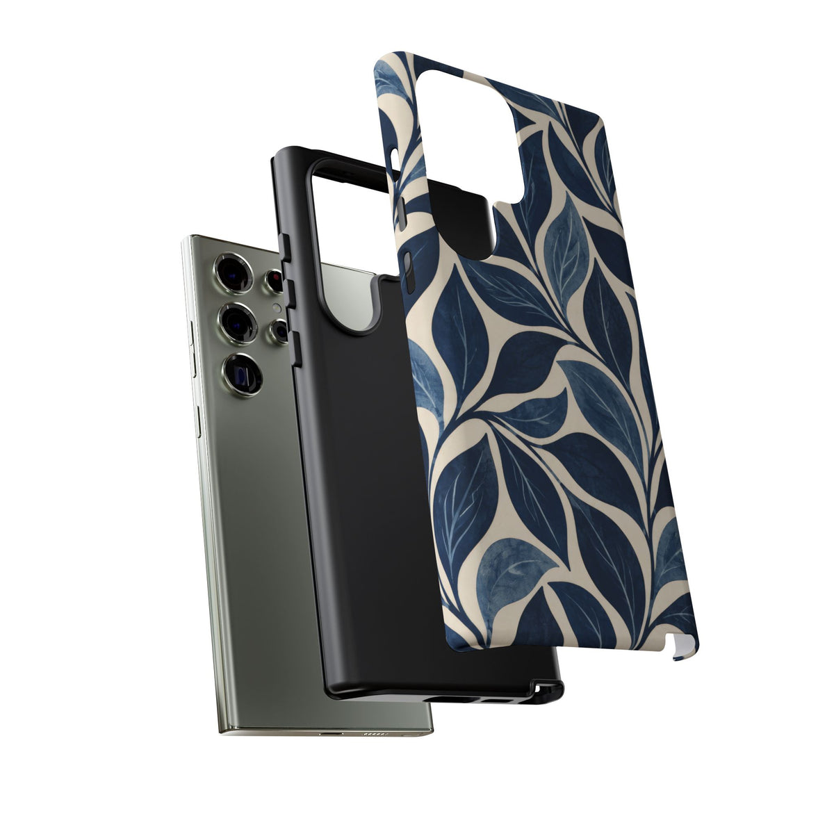 Indigo Folia Samsung Galaxy Tough Case | Indigo & Ivory Leaf Pattern
