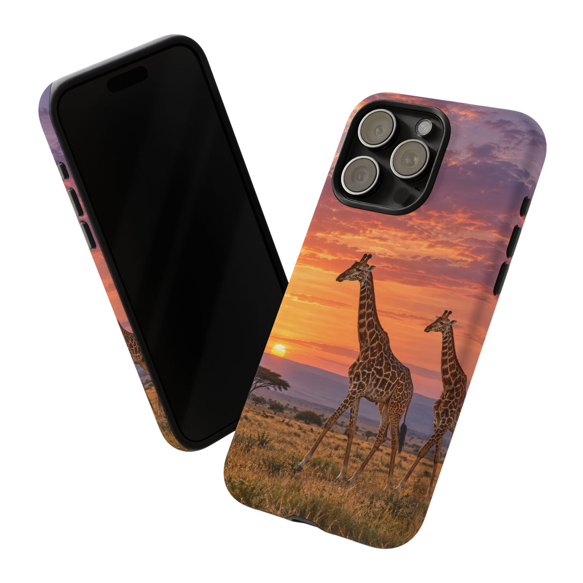 Giraffes in Rose Light iPhone Tough Case | giraffe landscape