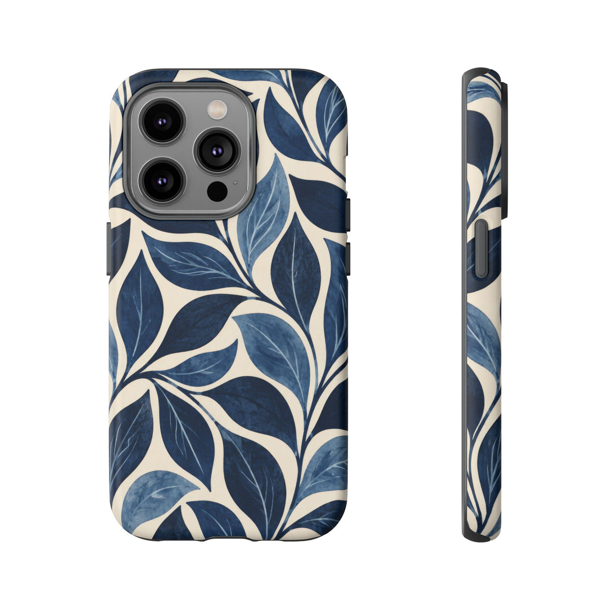 Indigo Folia iPhone Tough Case | Indigo & Ivory Leaf Pattern