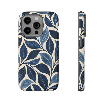 Indigo Folia iPhone Tough Case | Indigo & Ivory Leaf Pattern