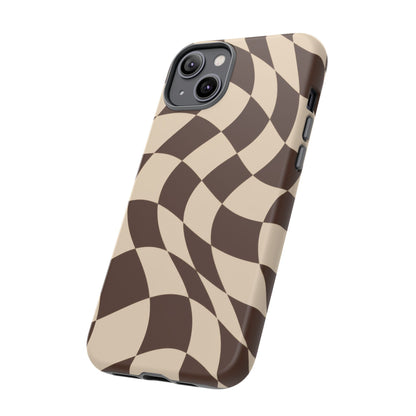 Espresso Wave iPhone Tough Case | brown checkerboard