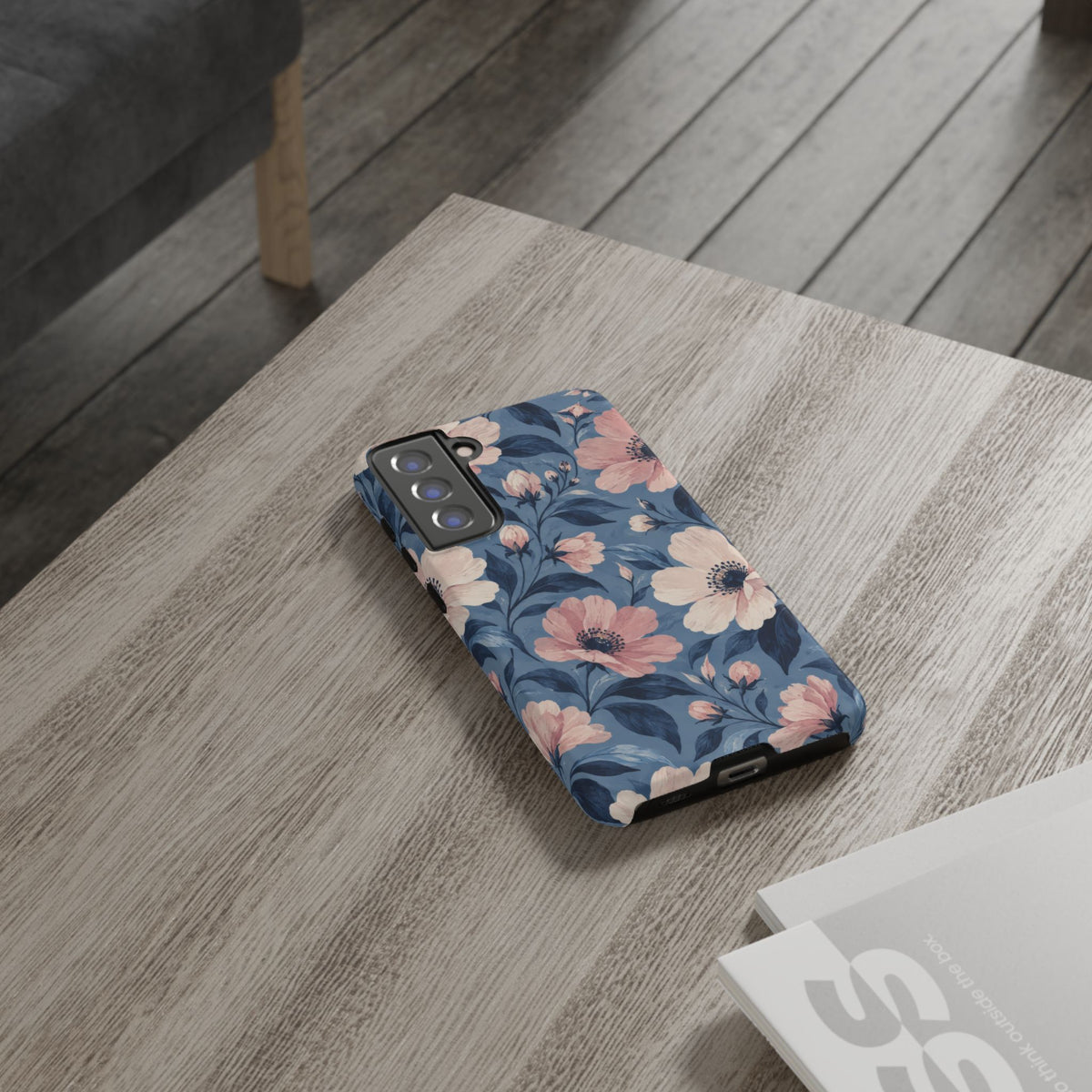 Dusk Blossom Samsung Galaxy Tough Case | Pink & Ivory Floral on Blue