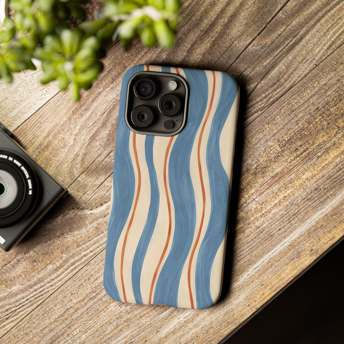 Blue Wavy Stripe iPhone Tough Case | Riviera Ribbons