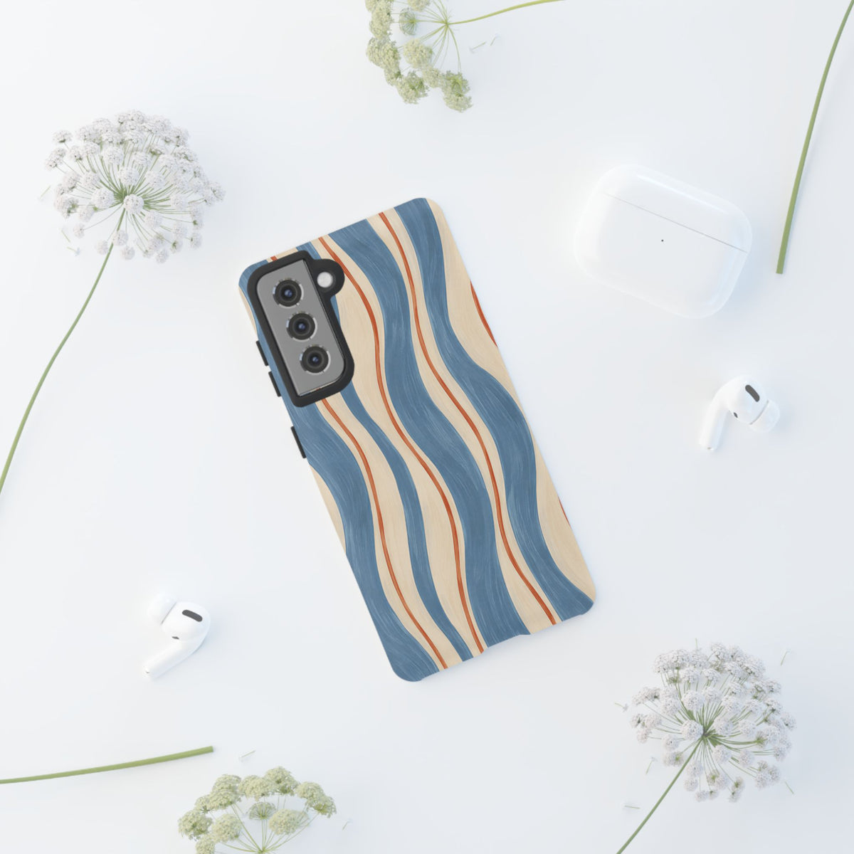 Blue Wavy Stripe Samsung Galaxy Tough Case | Riviera Ribbons