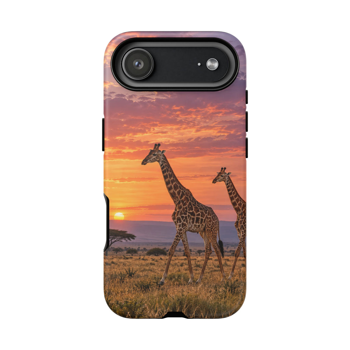 Giraffes in Rose Light iPhone Tough Case | giraffe landscape