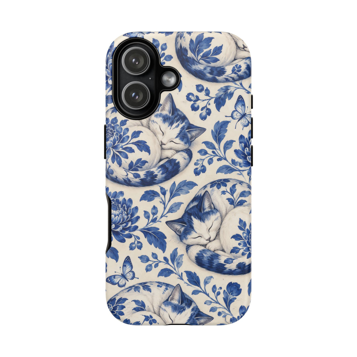 Porcelain Paws iPhone Tough Case | blue cat pattern