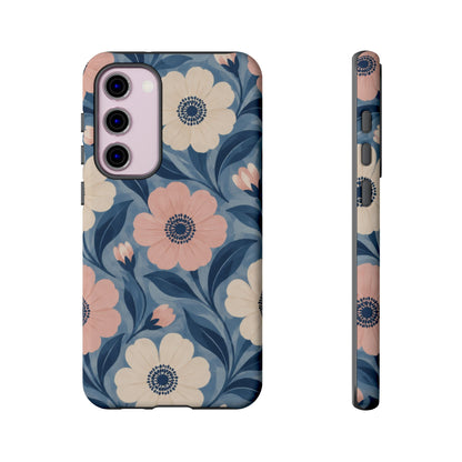 Petal Mosaic Samsung Galaxy Tough Case | Pink & Ivory Floral on Blue