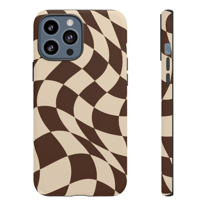 Espresso Wave iPhone Tough Case | brown checkerboard