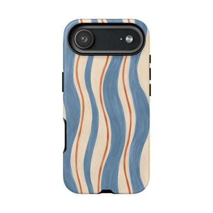 Blue Wavy Stripe iPhone Tough Case | Riviera Ribbons