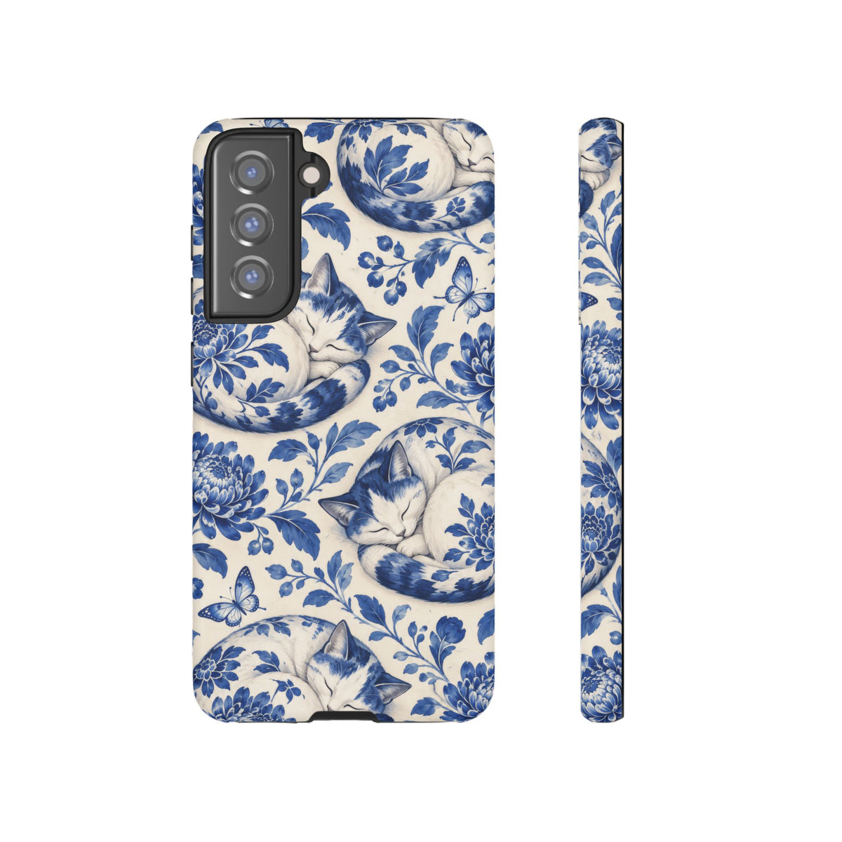 Porcelain Paws Samsung Galaxy Tough Case | blue cat pattern
