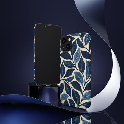 Indigo Folia iPhone Tough Case | Indigo & Ivory Leaf Pattern