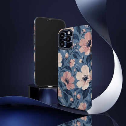 Dusk Blossom iPhone Tough Case | Pink & Ivory Floral on Blue