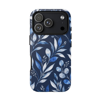 Blue Hour Botanical iPhone Tough Case | Blue Botanical Leaf Pattern