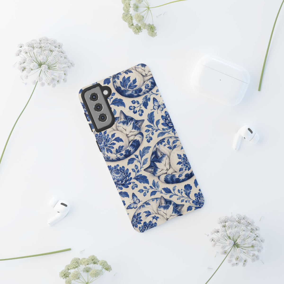 Porcelain Paws Samsung Galaxy Tough Case | blue cat pattern