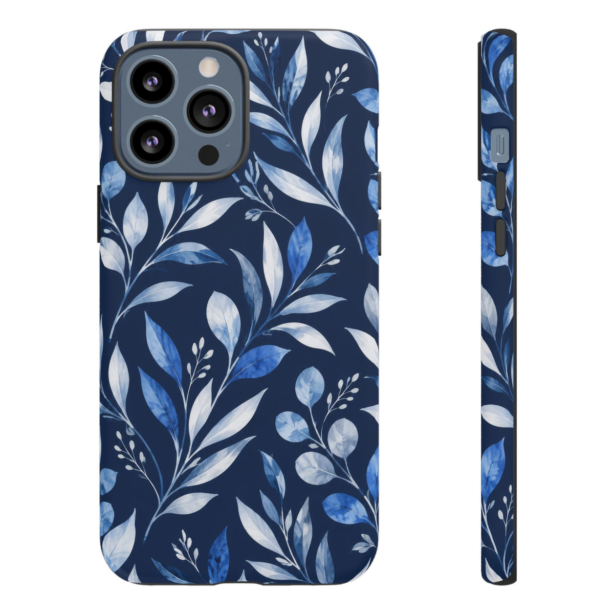 Blue Hour Botanical iPhone Tough Case | Blue Botanical Leaf Pattern