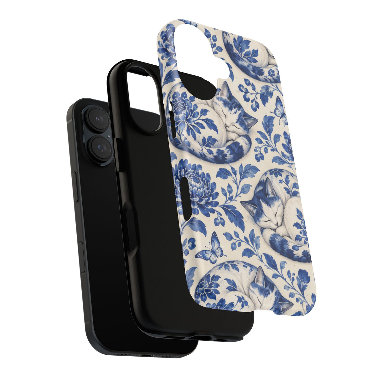 Porcelain Paws iPhone Tough Case | blue cat pattern
