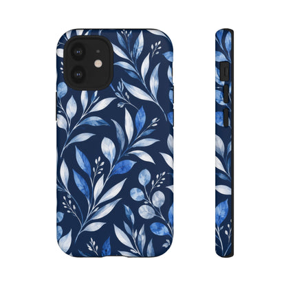 Blue Hour Botanical iPhone Tough Case | Blue Botanical Leaf Pattern