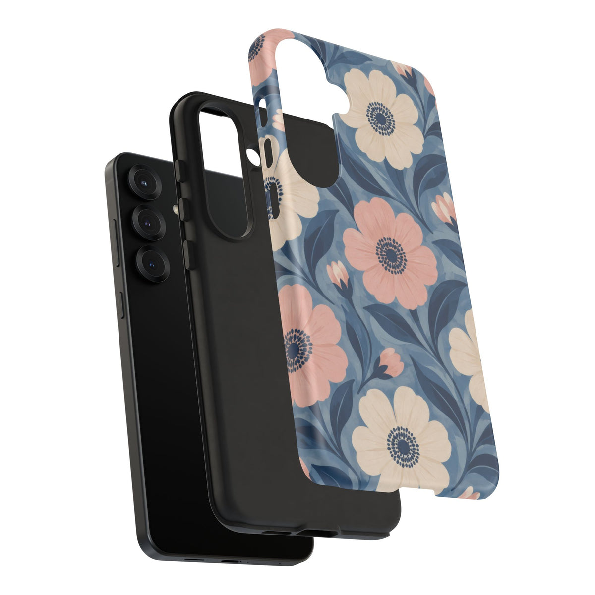 Petal Mosaic Samsung Galaxy Tough Case | Pink & Ivory Floral on Blue