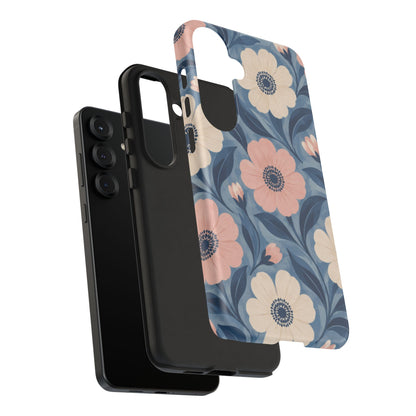 Petal Mosaic Samsung Galaxy Tough Case | Pink & Ivory Floral on Blue