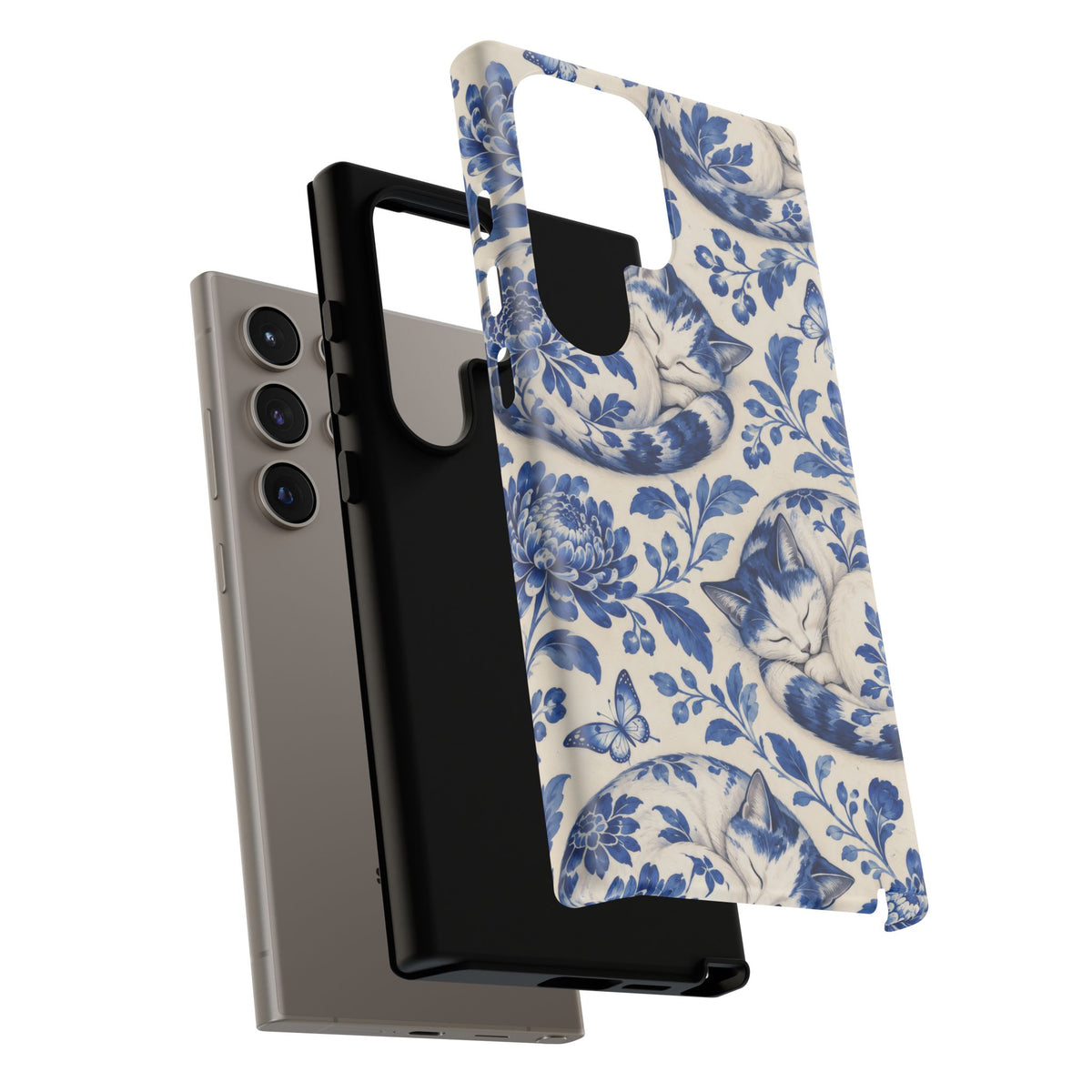 Porcelain Paws Samsung Galaxy Tough Case | blue cat pattern