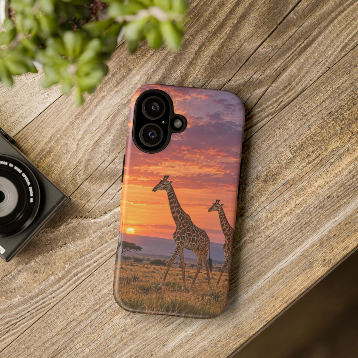 Giraffes in Rose Light iPhone Tough Case | giraffe landscape