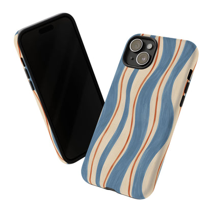 Blue Wavy Stripe iPhone Tough Case | Riviera Ribbons
