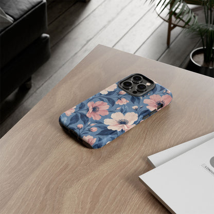 Dusk Blossom iPhone Tough Case | Pink & Ivory Floral on Blue