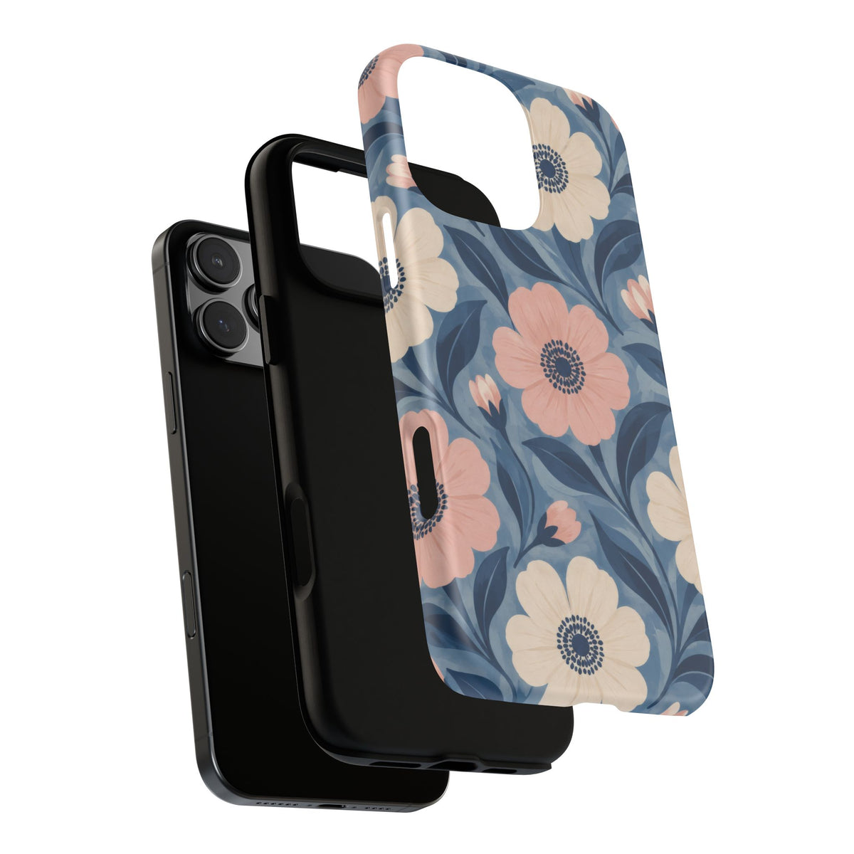 Petal Mosaic iPhone Tough Case | Pink & Ivory Floral on Blue