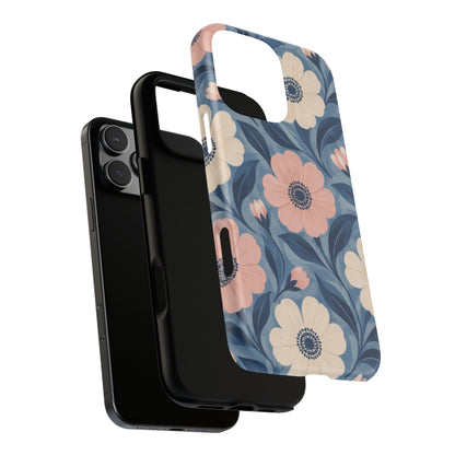 Petal Mosaic iPhone Tough Case | Pink & Ivory Floral on Blue