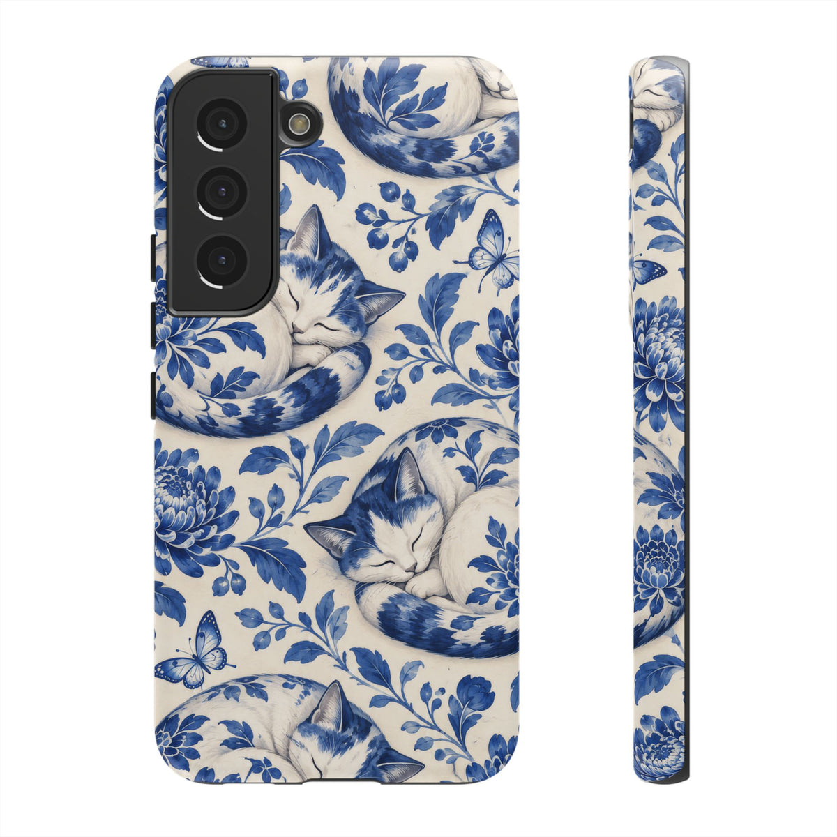 Porcelain Paws Samsung Galaxy Tough Case | blue cat pattern