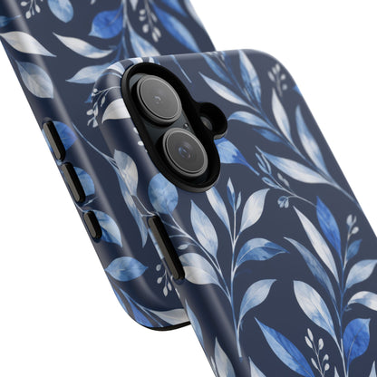 Blue Hour Botanical iPhone Tough Case | Blue Botanical Leaf Pattern