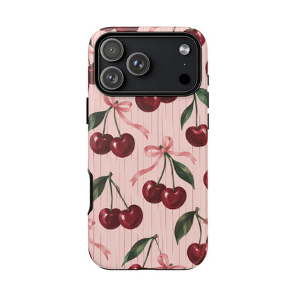 Cherry Ribbon iPhone Tough Case | cherry print