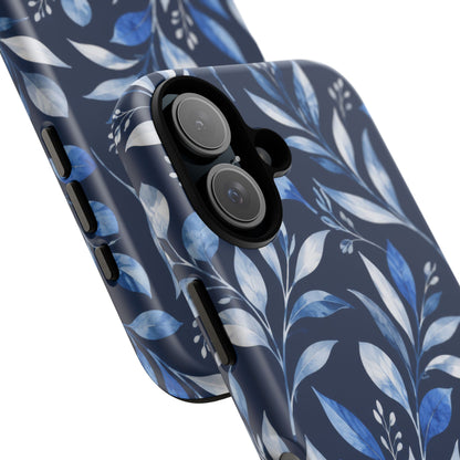 Blue Hour Botanical iPhone Tough Case | Blue Botanical Leaf Pattern