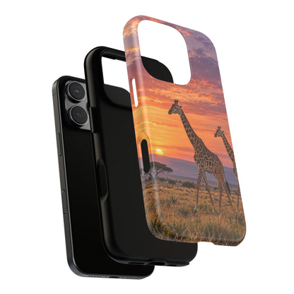 Giraffes in Rose Light iPhone Tough Case | giraffe landscape