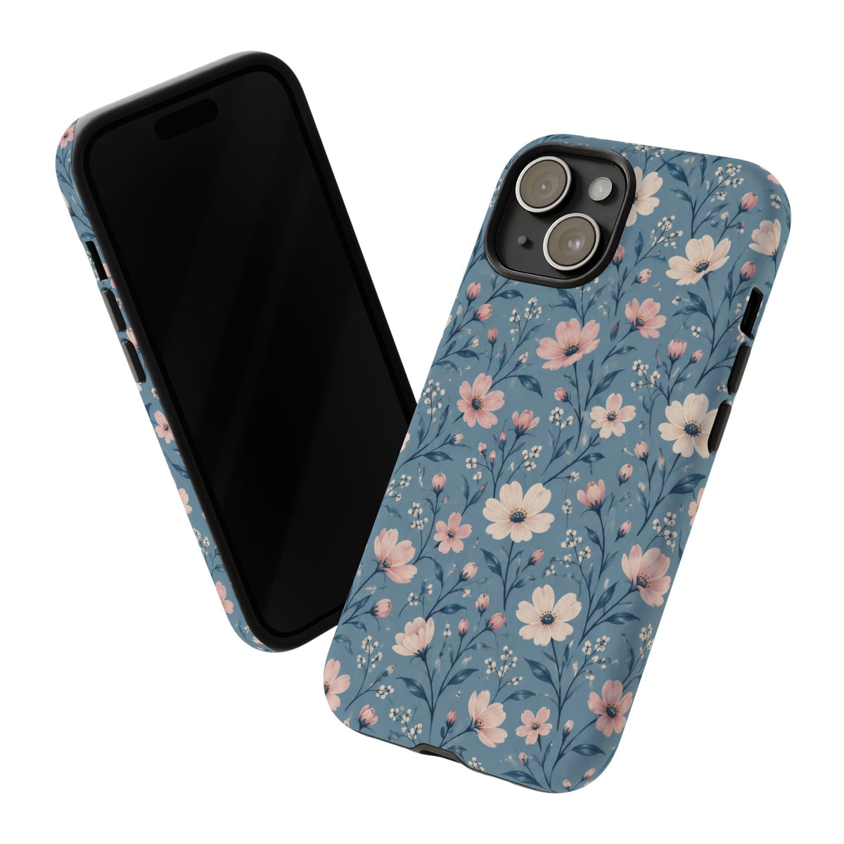 Blue Meadow iPhone Tough Case | Pink & Ivory Floral on Blue