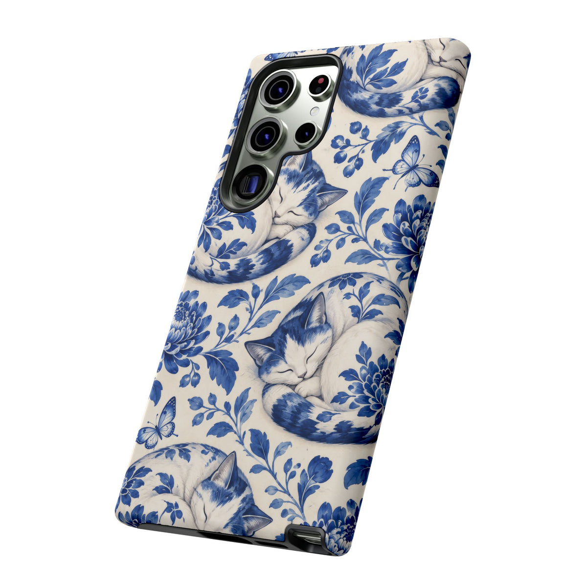 Porcelain Paws Samsung Galaxy Tough Case | blue cat pattern