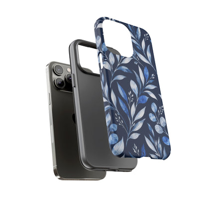 Blue Hour Botanical iPhone Tough Case | Blue Botanical Leaf Pattern