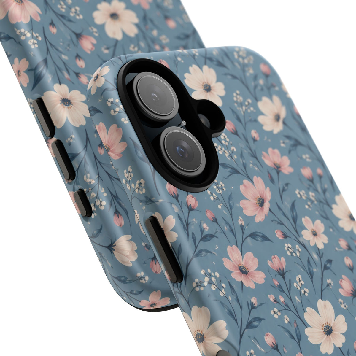 Blue Meadow iPhone Tough Case | Pink & Ivory Floral on Blue