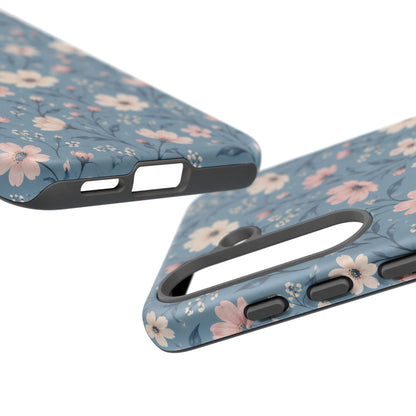Blue Meadow Samsung Galaxy Tough Case | Pink & Ivory Floral on Blue