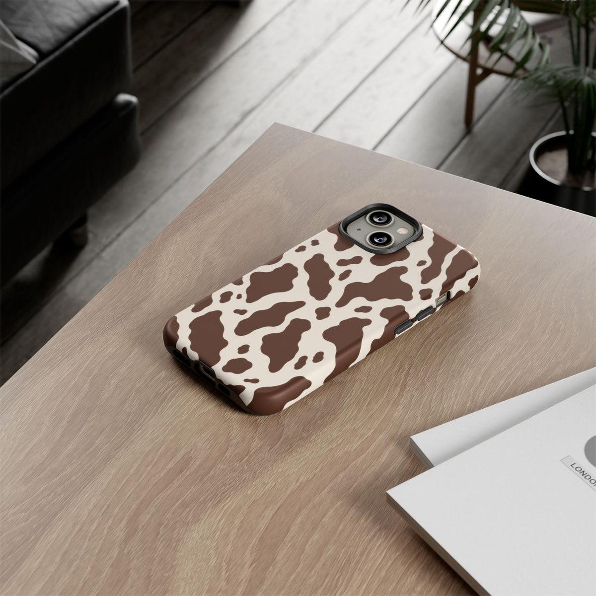Cocoa Ranch iPhone Tough Case | Brown Cow Print