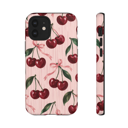 Cherry Ribbon iPhone Tough Case | cherry print