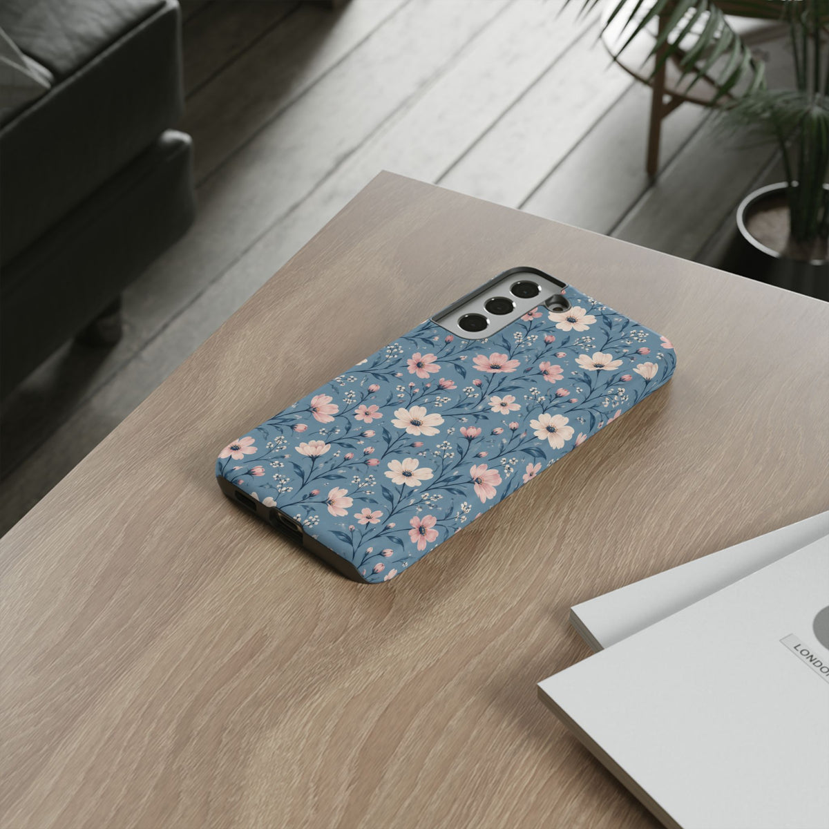 Blue Meadow Samsung Galaxy Tough Case | Pink & Ivory Floral on Blue