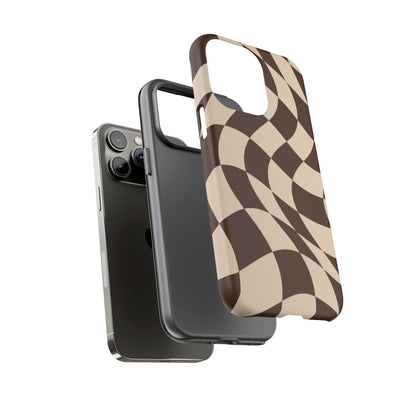 Espresso Wave iPhone Tough Case | brown checkerboard
