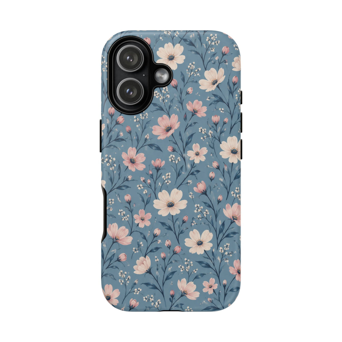 Blue Meadow iPhone Tough Case | Pink & Ivory Floral on Blue