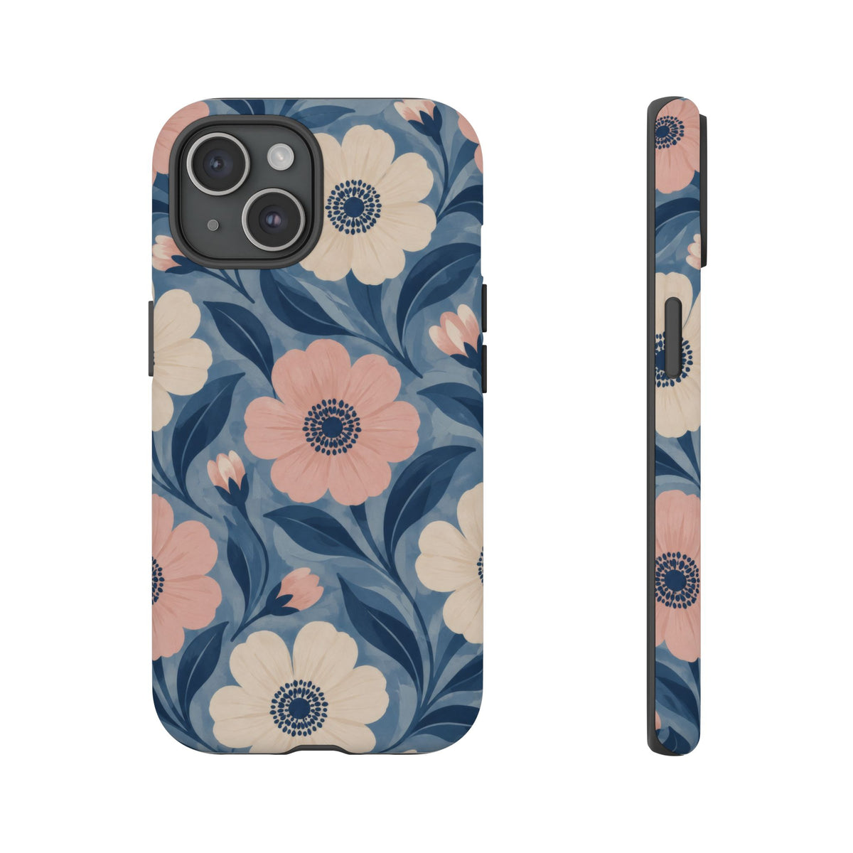 Petal Mosaic iPhone Tough Case | Pink & Ivory Floral on Blue