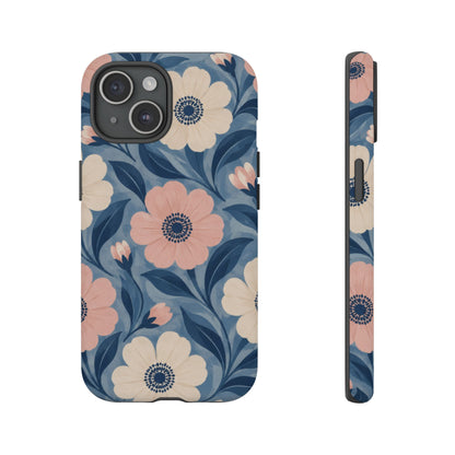 Petal Mosaic iPhone Tough Case | Pink & Ivory Floral on Blue